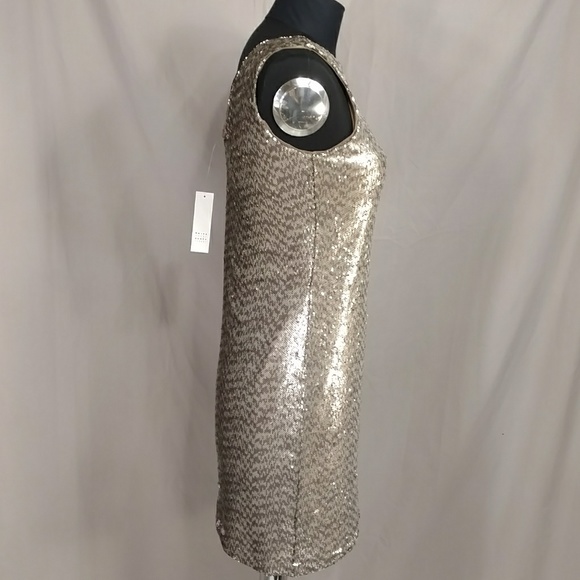 Metallic Mini Dress Silver Pewter Sexy Chainmail r Sequin like Shimmer w Stretch - Picture 3 of 8